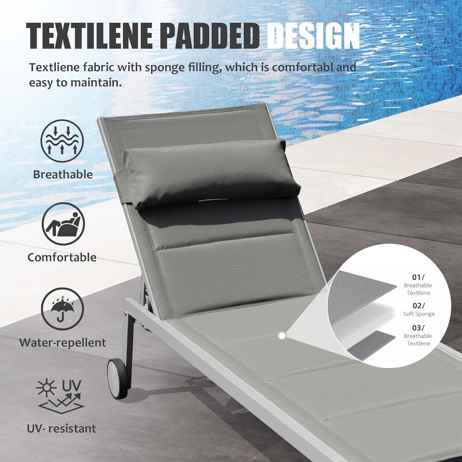 Outdoor Patio Chaise Lounge Set of 3 Doba